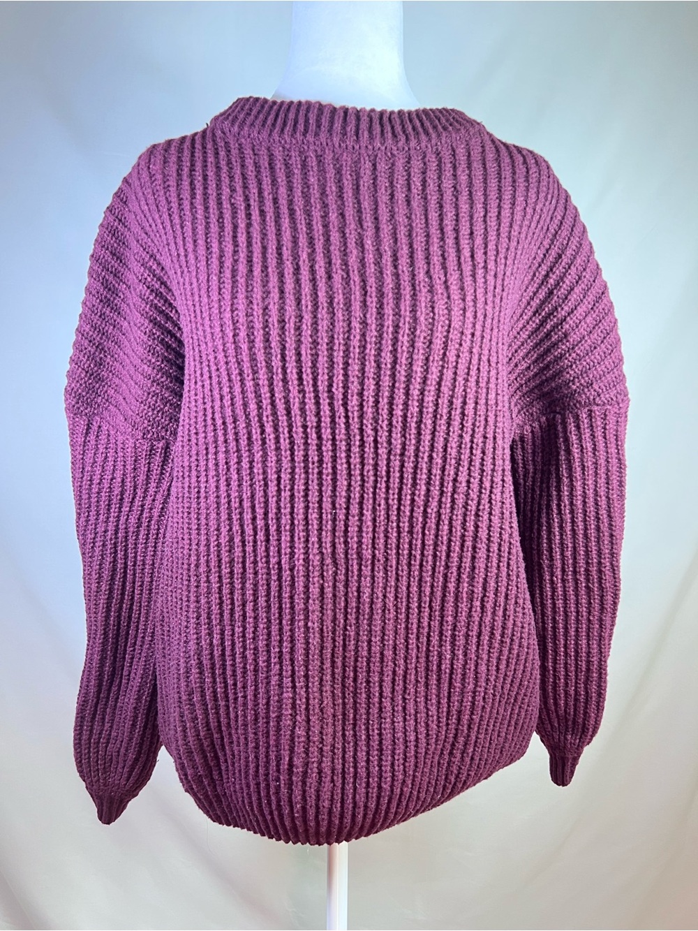 PrettyGarden Cozy Ribbed Chunky High Neck Crewneck Maroon Sweater - Medium
